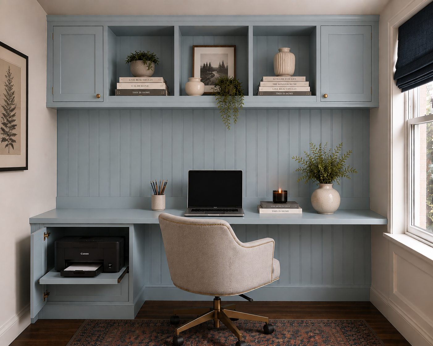 Pale blue bespoke home office