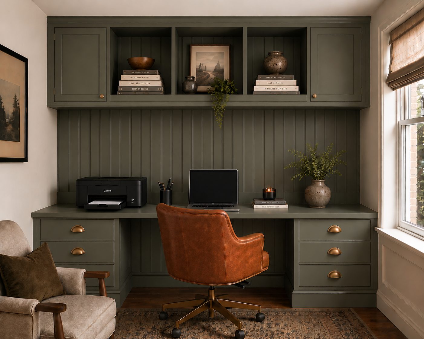 Dark painted home office